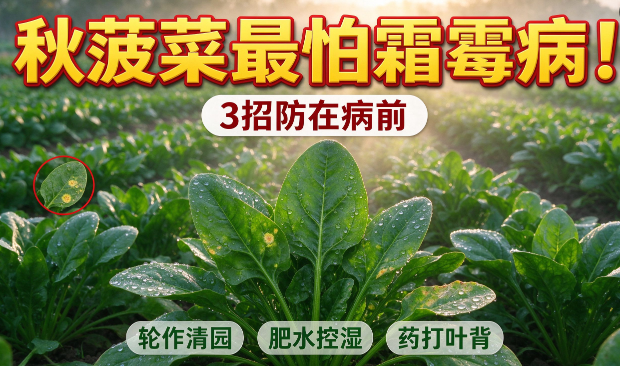 秋菠菜霜霉病怎么防？轮作清园、肥水控湿、药打叶背3招，防在病前