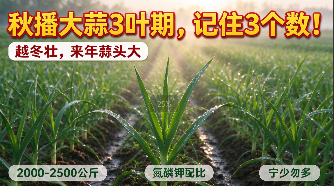 10月中旬秋播大蒜出苗，3叶期追肥关键窗口，记住3个数，越冬壮来年蒜头大