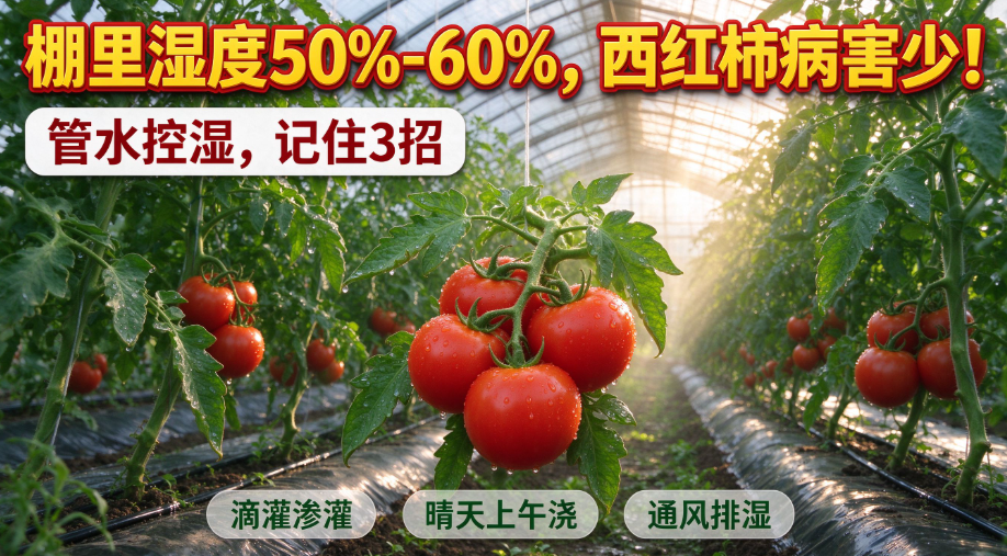 温室西红柿湿度和水分怎么管？空气湿度50%～60%，抓好灌溉、浇水、通风3件事